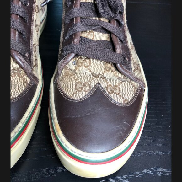 Gucci GG Wingtip Canvas High Top Sneakers Beige Brown 163236 9G Men’s US 10 - Picture 6 of 11